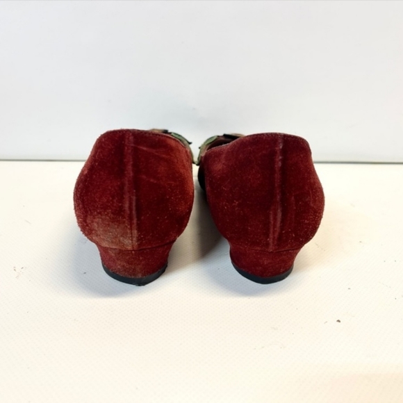 Miu Miu Suede Red Flower Pointed Flat Shoes Ballerina heel US 7.5 / 37.5 - Picture 6 of 7